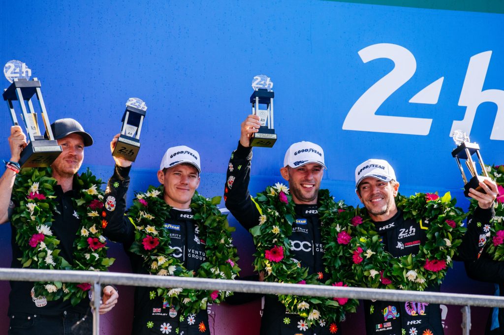 Sven Thompson, Ben Hanley, Matt Bell and Rodrigo Sales on the podium at the 24 Hours of Le Mans